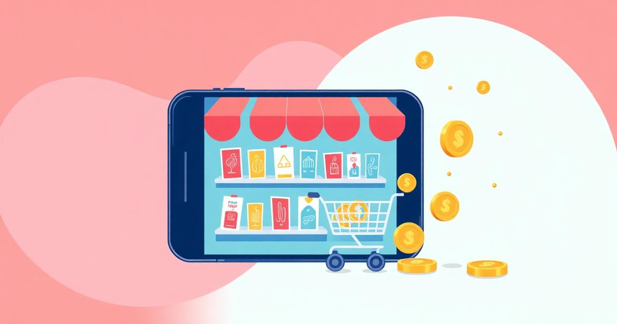 Phone showing a browser-based shopping game storefront with product cards and coins